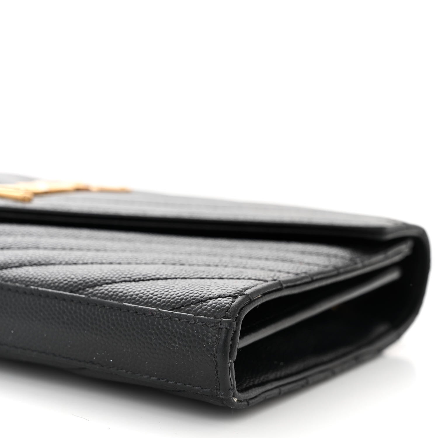 Saint Laurent Grain De Poudre Matelasse Chevron Monogram Chain Wallet Black 10 of 10
