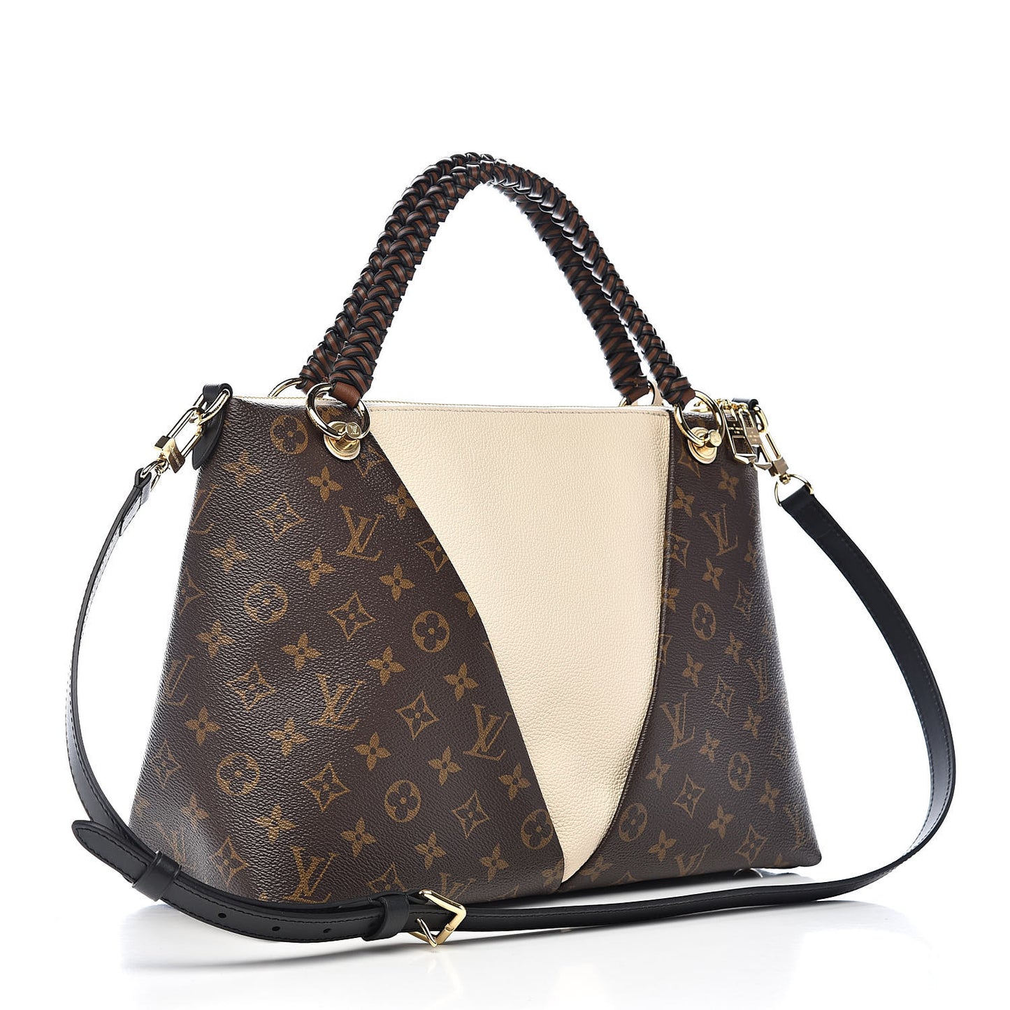 Monogram Braided V Tote MM Creme