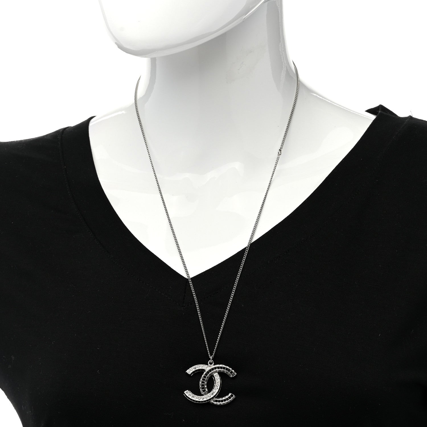 Chanel Baguette Crystal Large CC Necklace Silver Black 2 of 6