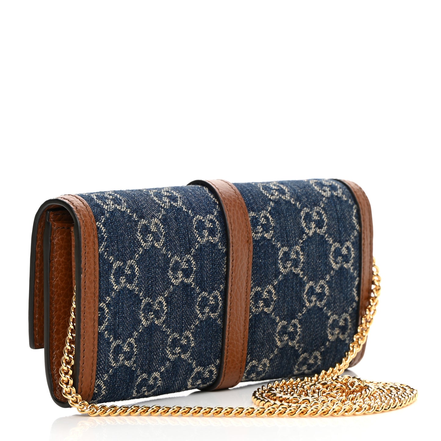 New Denim GG Monogram Jackie 1961 Chain Wallet Blue Tea Cuir