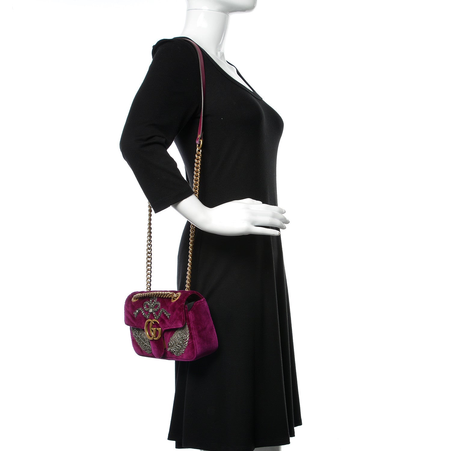 Gucci Velvet Matelasse Embroidered Mini GG Marmont Shoulder Bag Bordeaux 2 of 12