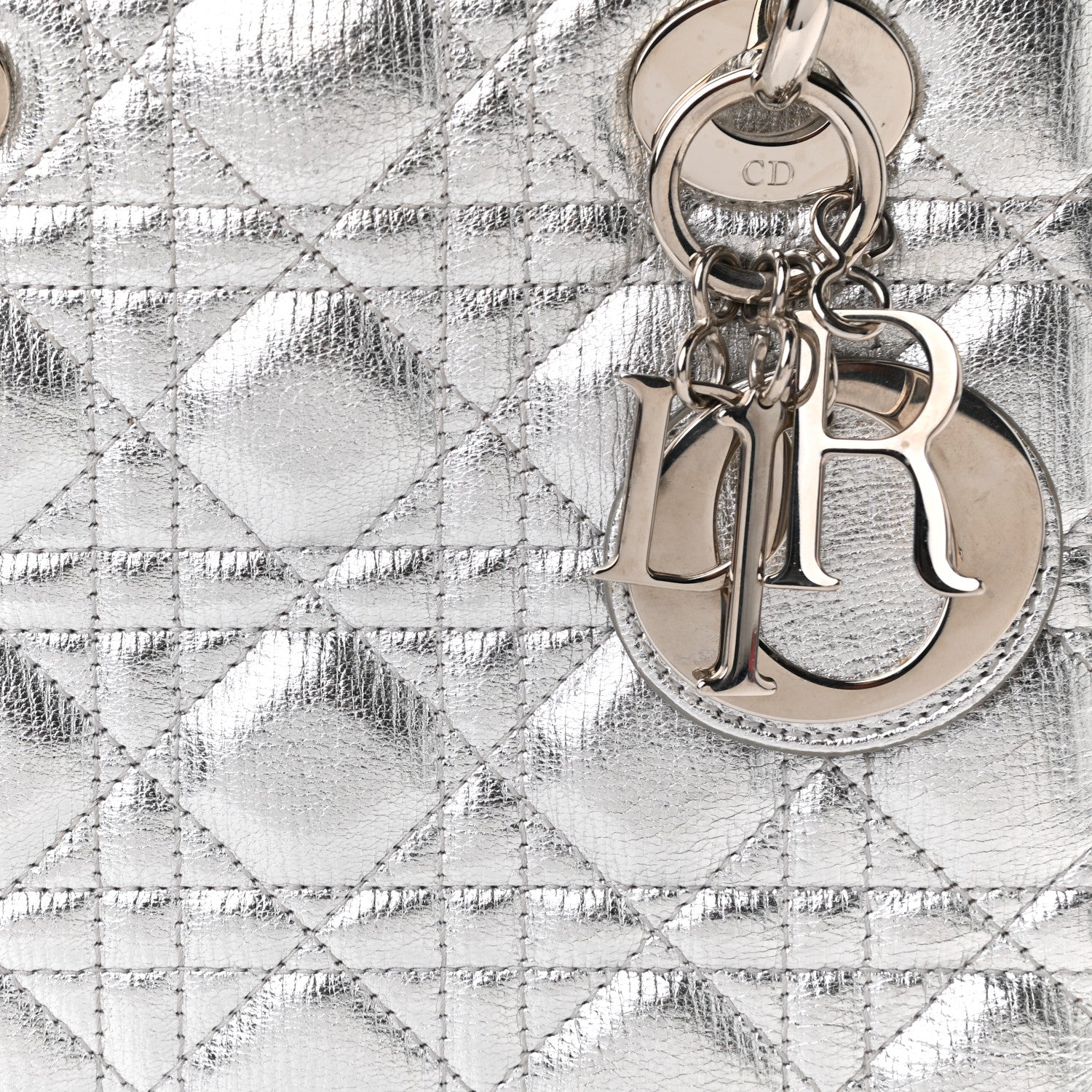 Christian Dior Metallic Grained Calfskin Cannage Small Lucky Badges My Lady Dior Silver 7 of 9