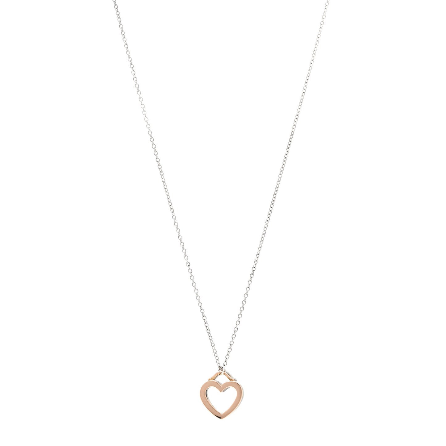Sterling Silver 18K Rose Gold Double Open Heart Pendant Necklace