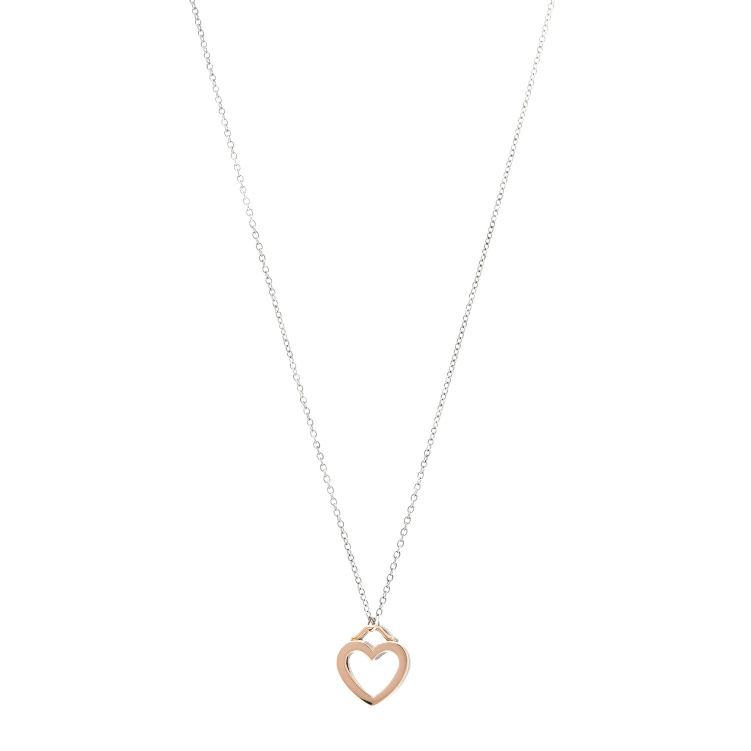 Tiffany Sterling Silver 18K Rose Gold Double Open Heart Pendant Necklace 1 of 4