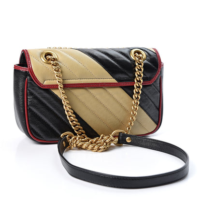 Gucci Azalea Calfskin Matelasse Diagonal Patchwork Mini Torchon GG Marmont Shoulder Bag Black Beige Romantic Cerise 2 of 9