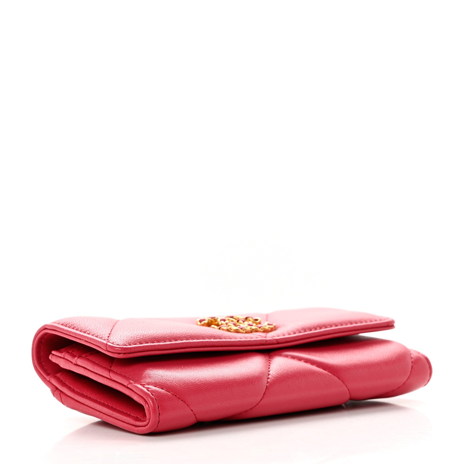 Chanel Shiny Goatskin Quilted Chanel 19 Flap Wallet Dark Pink 4 of 9