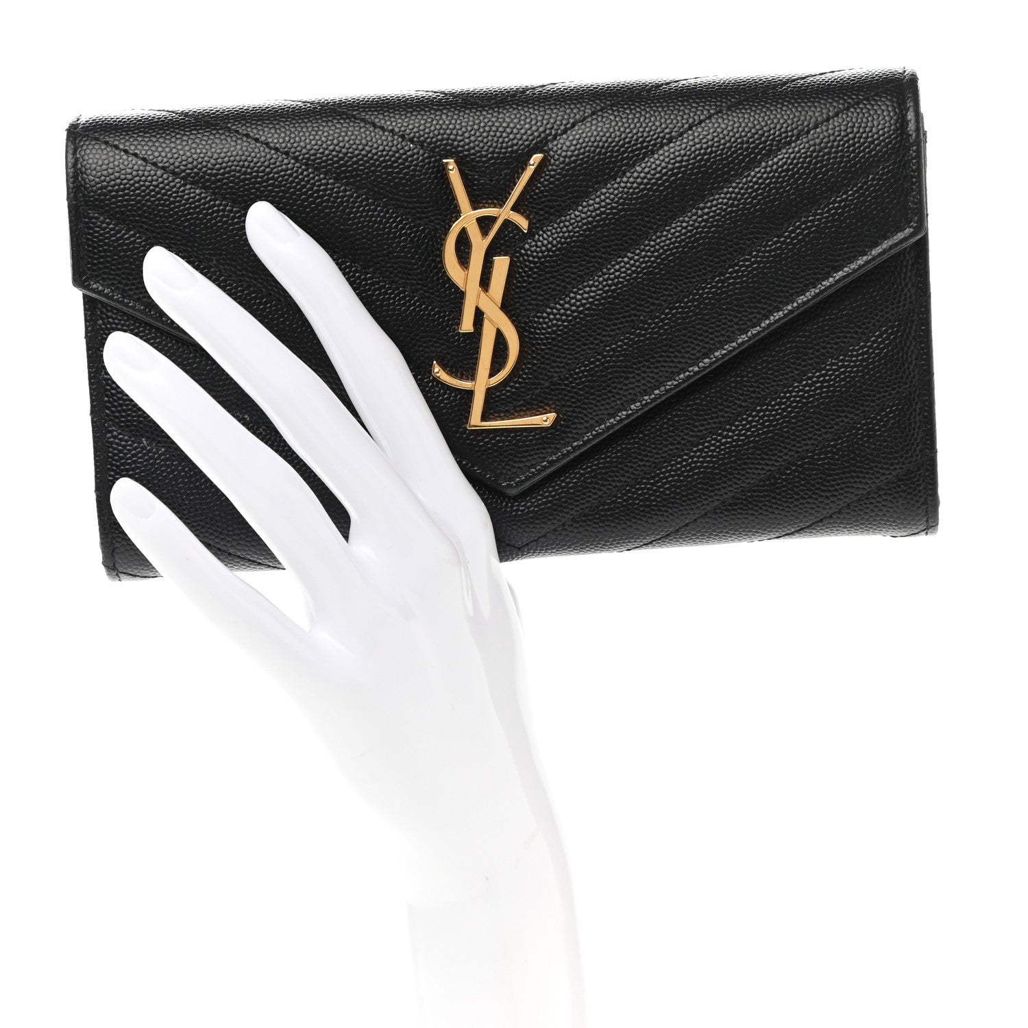 Saint Laurent Grain De Poudre Matelasse Chevron Monogram Flap Wallet Black 2 of 8