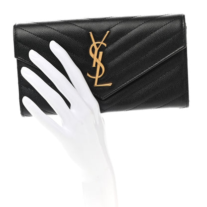 Saint Laurent Grain De Poudre Matelasse Chevron Monogram Flap Wallet Black 2 of 8
