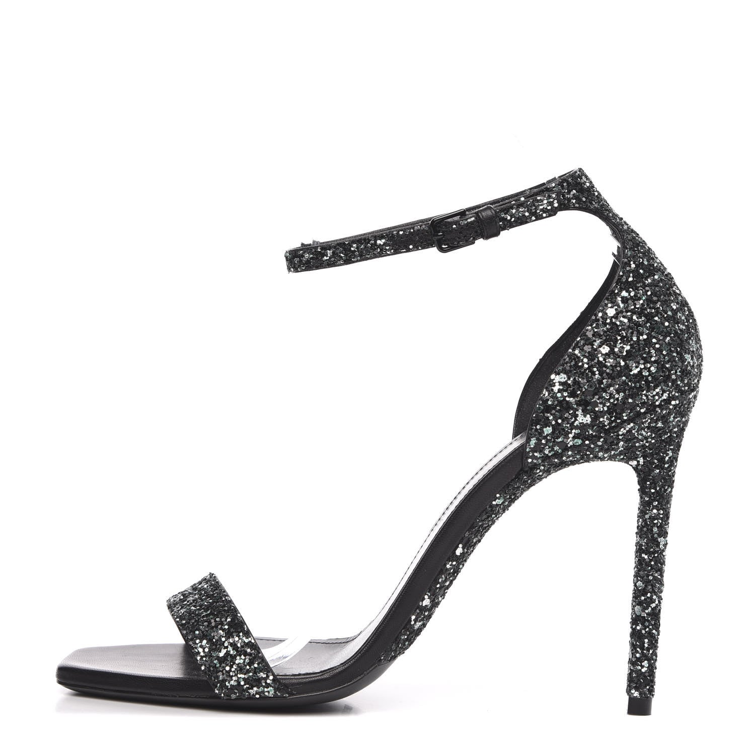 Saint Laurent Glitter Amber 105 Ankle Strap Sandals 39.5 Black 1 of 8