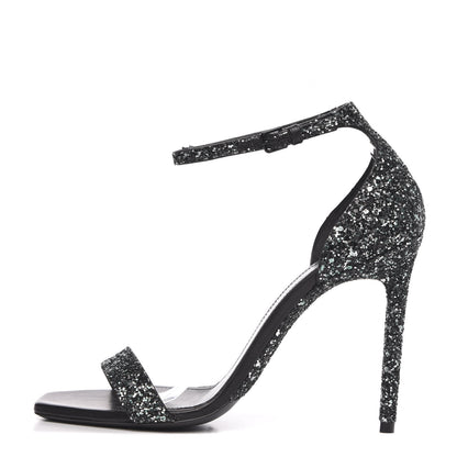 Saint Laurent Glitter Amber 105 Ankle Strap Sandals 39.5 Black 1 of 8