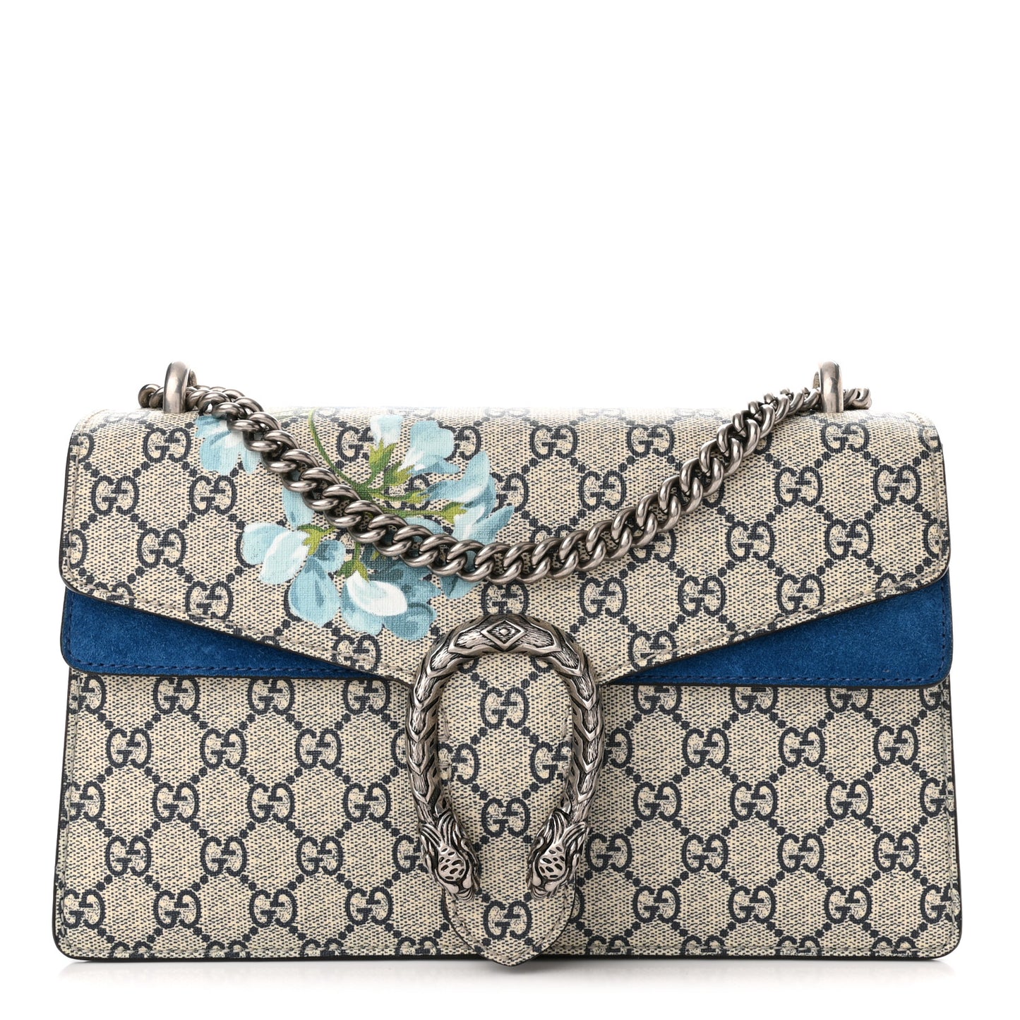 GG Supreme Monogram Blooms Small Dionysus Shoulder Bag Beige Navy Vintage Blue