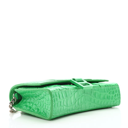 Balenciaga Shiny Calfskin Crocodile Embossed Hourglass Chain Bag Vivid Green 4 of 9