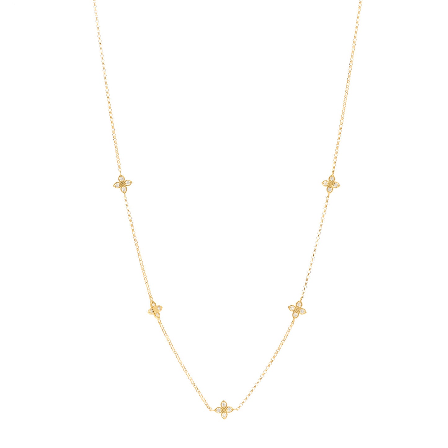 18K Yellow Gold Diamond Love in Verona Flower Five Station Flower Necklace