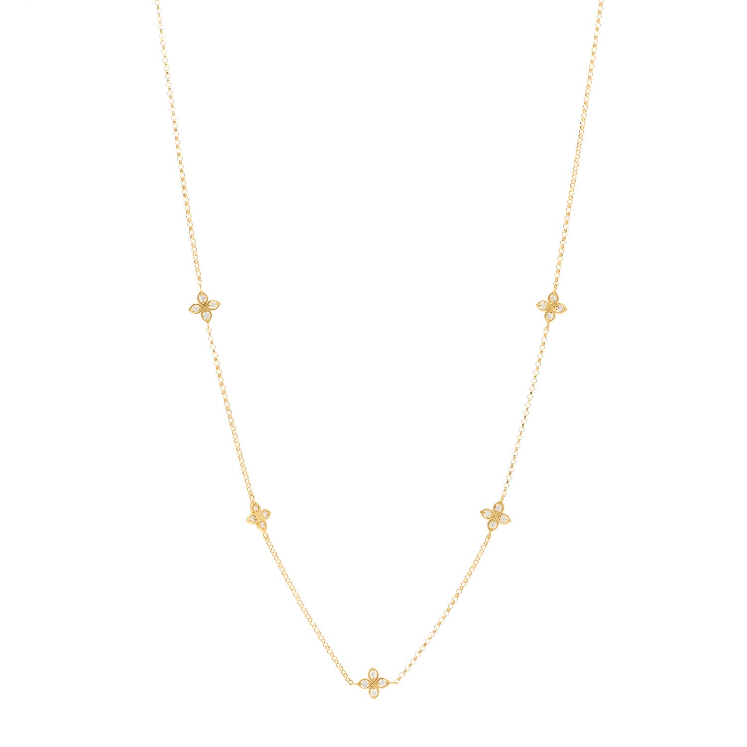 Roberto Coin 18K Yellow Gold Diamond Love in Verona Flower Five Station Flower Necklace 1 of 4