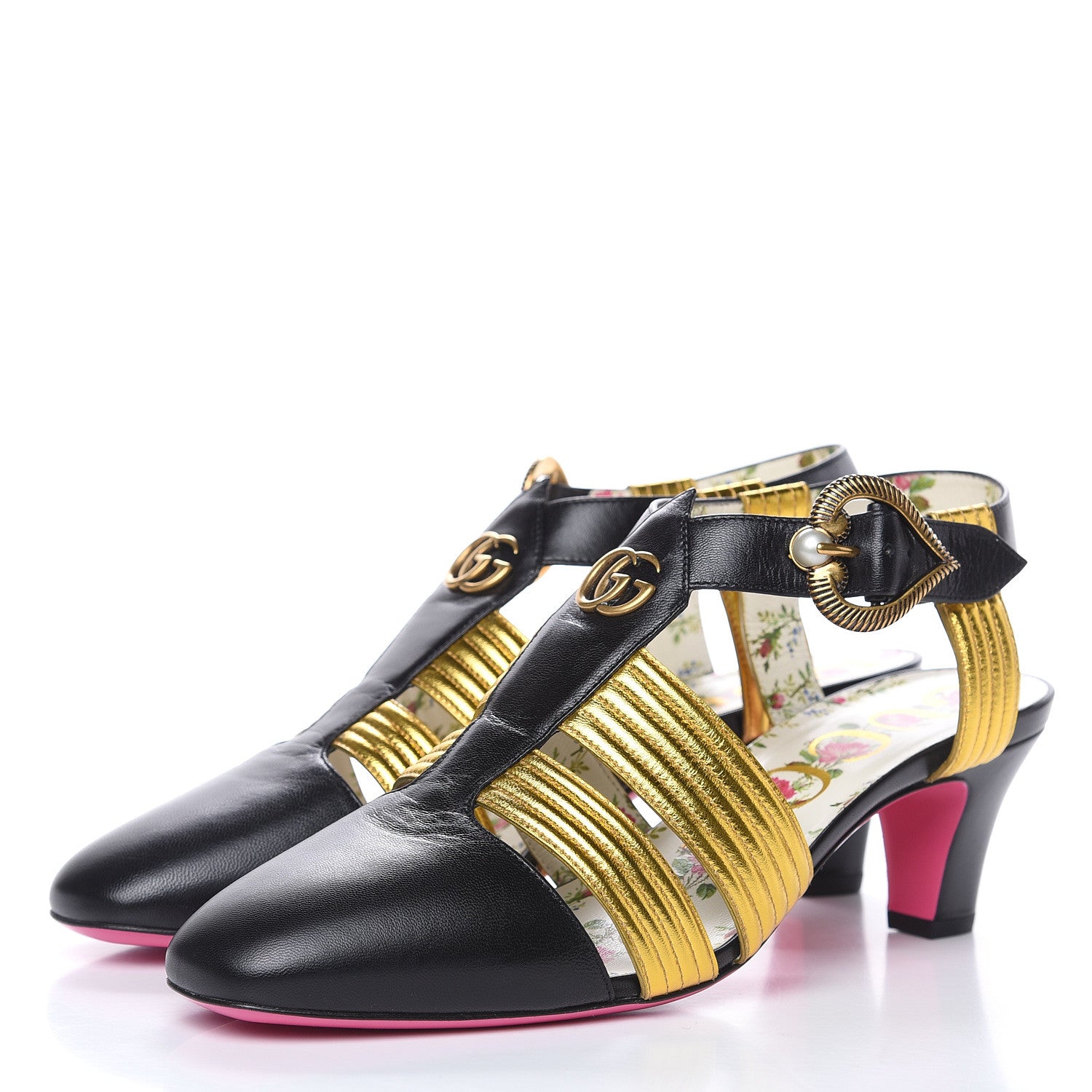 Gucci Malaga Kid T-Strap Mid Heel Sandals 39 Black 3 of 9