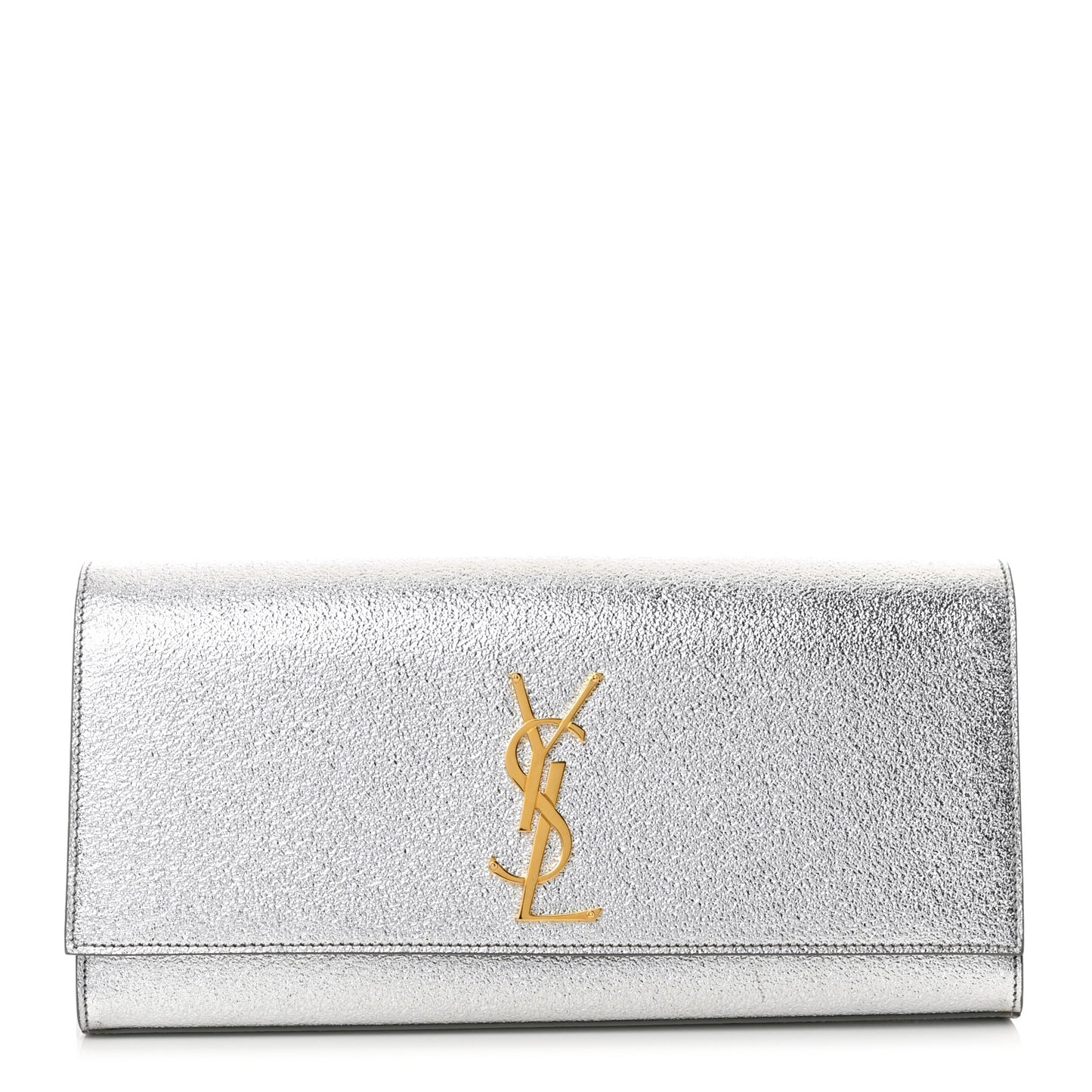 Textured Metallic Calfskin Classic Monogram Cassandre Clutch Silver