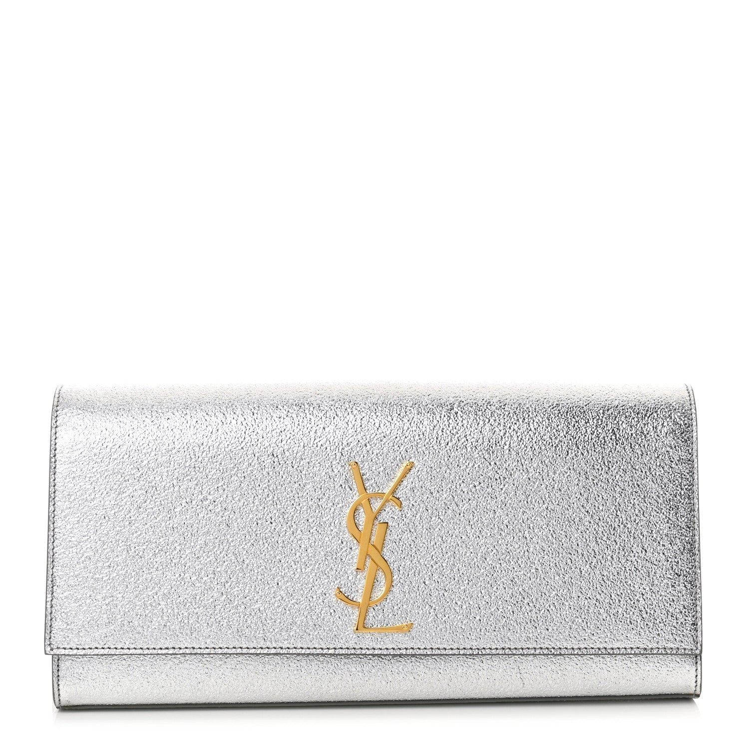 Saint Laurent Textured Metallic Calfskin Classic Monogram Cassandre Clutch Silver 1 of 10