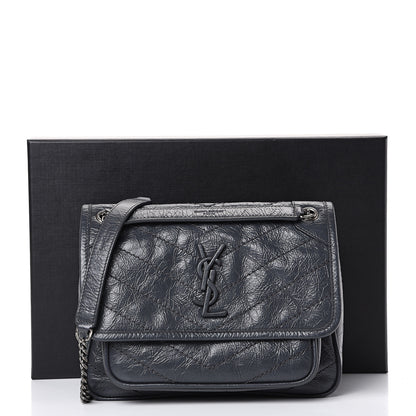 Saint Laurent Crinkled Calfskin Matelasse Monogram Baby Niki Chain Satchel Storm 11 of 11