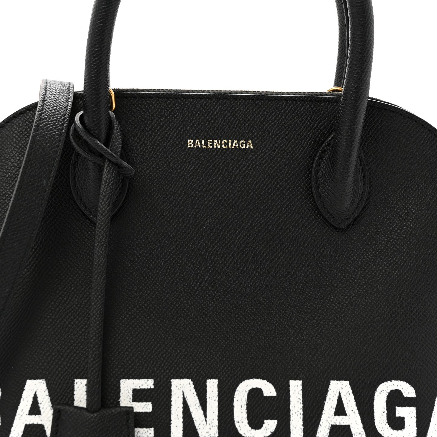 Signature Grained Calfskin Logo S Ville Top Handle Bag Black