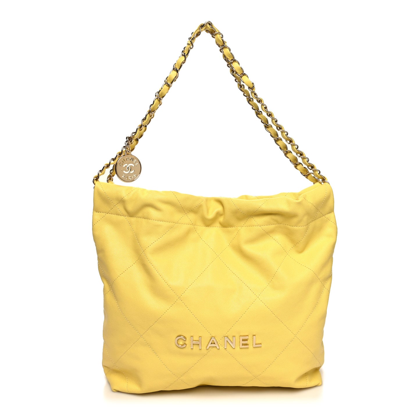 Shiny Caviar Quilted Small Chanel 22 Yellow