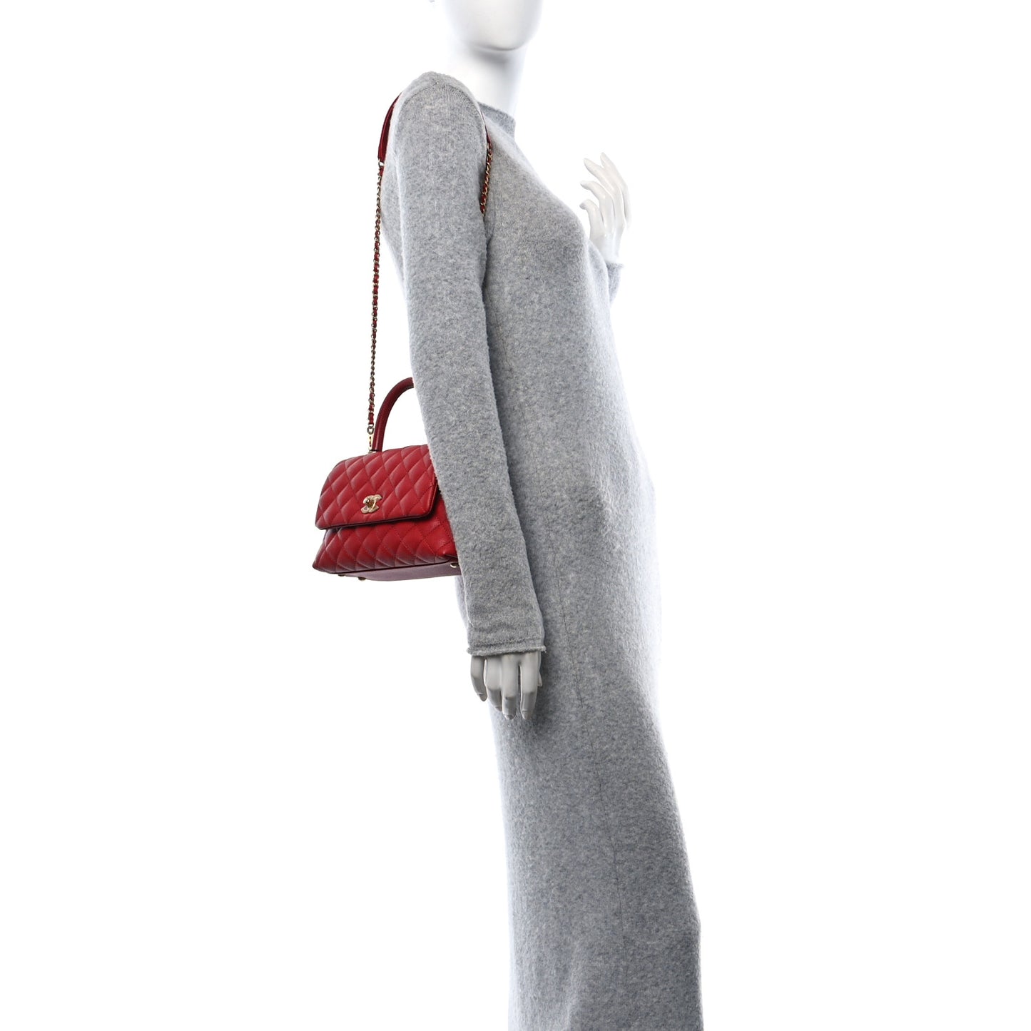 Caviar Lizard Embossed Quilted Mini Coco Handle Flap Red
