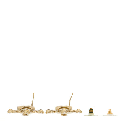 Chanel Pearl Crystal CC Oval Earrings Gold 2 of 4