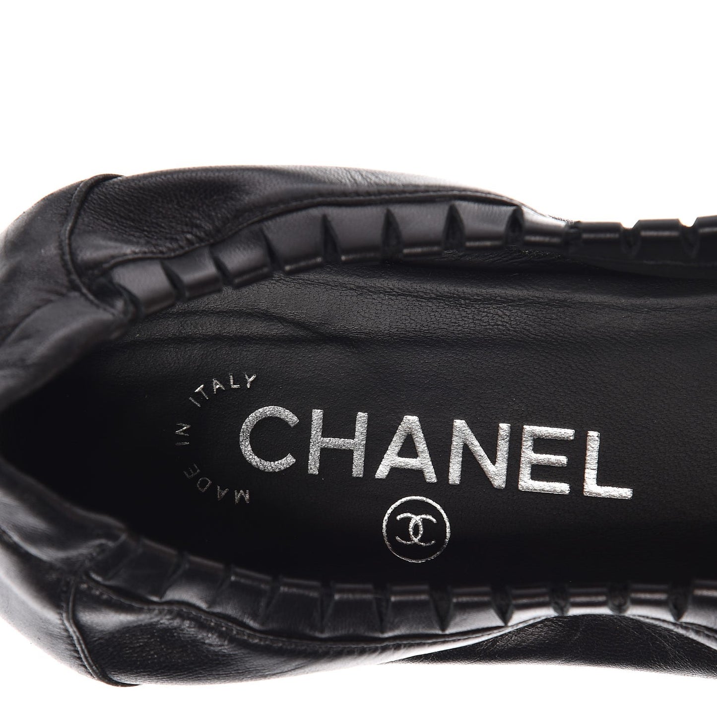 Lambskin CC Elastic Cap Toe Ballerina Flats 38 Black