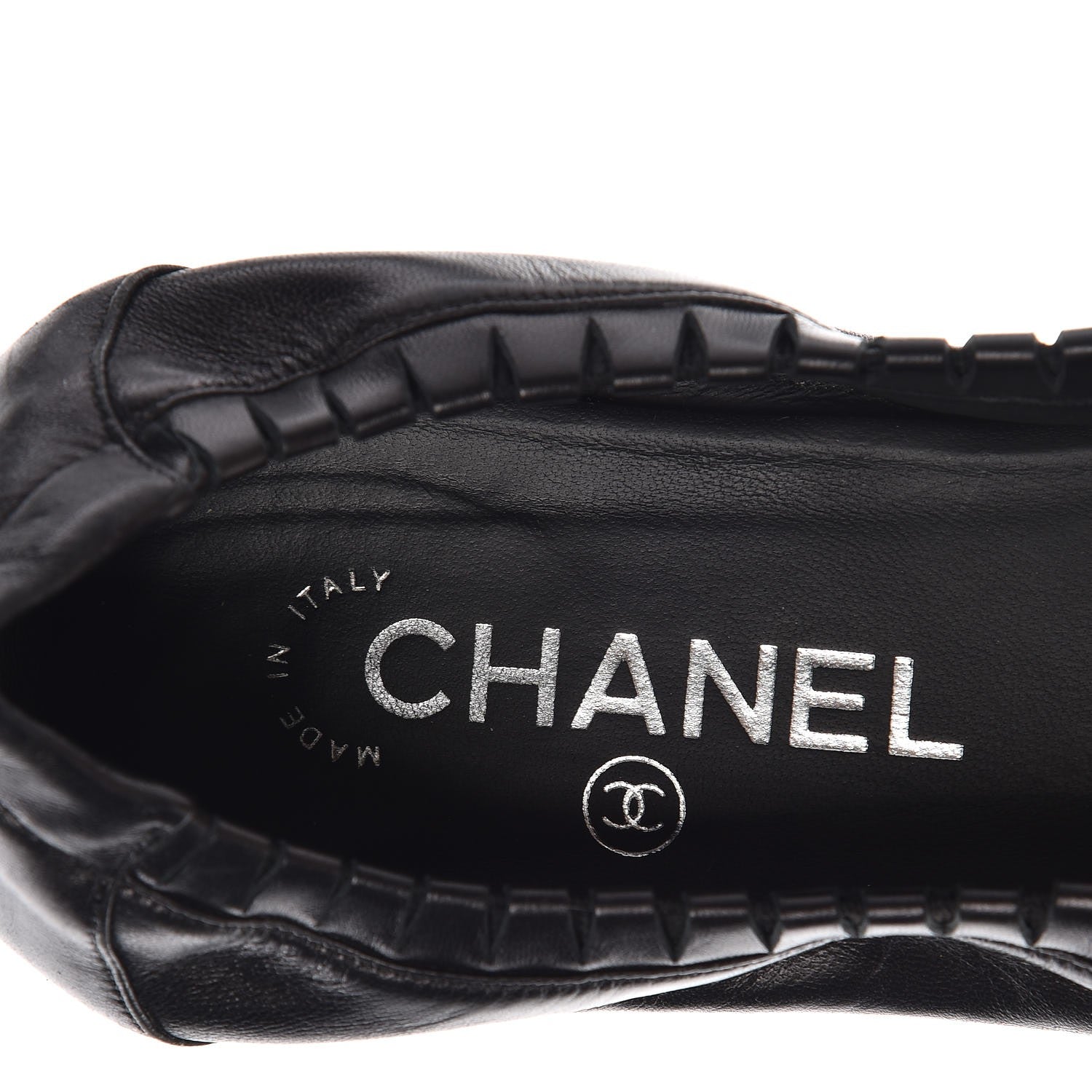 Chanel Lambskin CC Elastic Cap Toe Ballerina Flats 38 Black 11 of 12