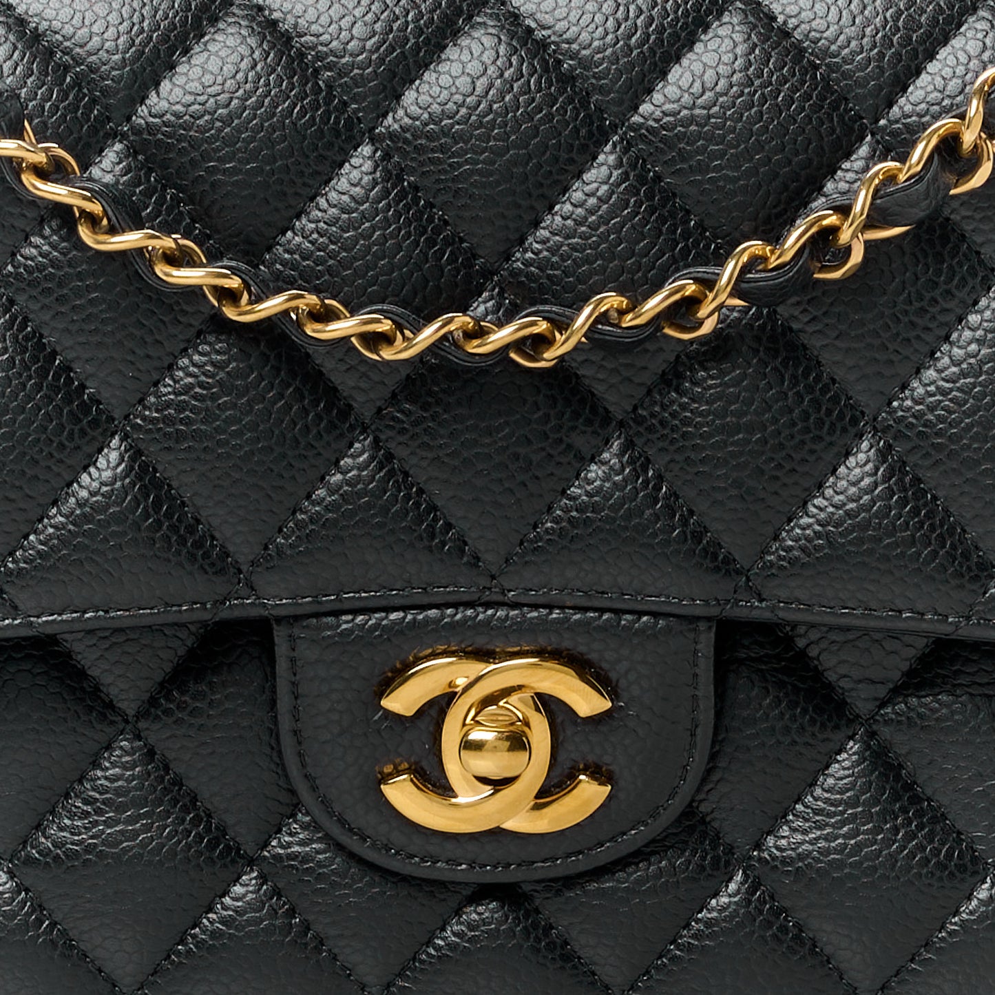 Caviar Quilted Medium Double Flap Black