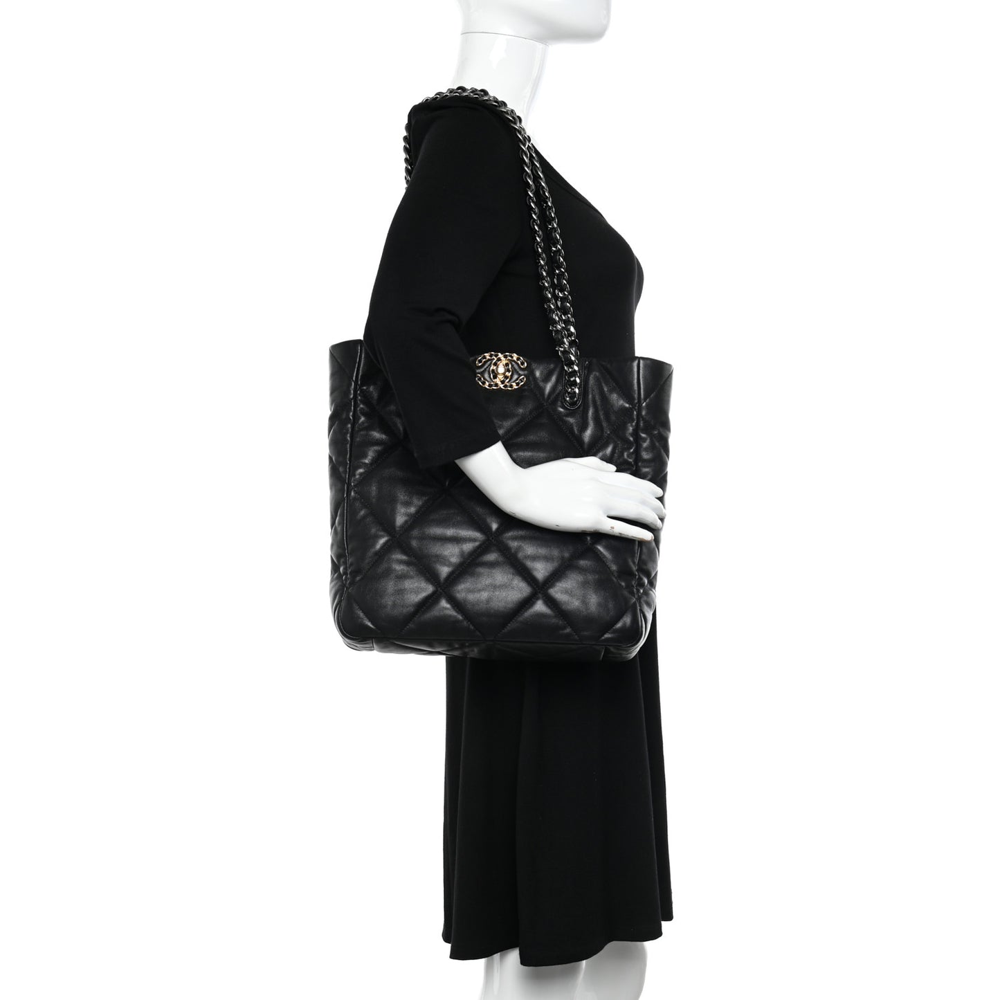 Lambskin Quilted Chanel 19 Shopping Bag Black