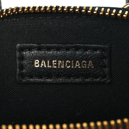 Balenciaga Grained Calfskin Logo Mini Ville Top Handle Bag Black White 6 of 10