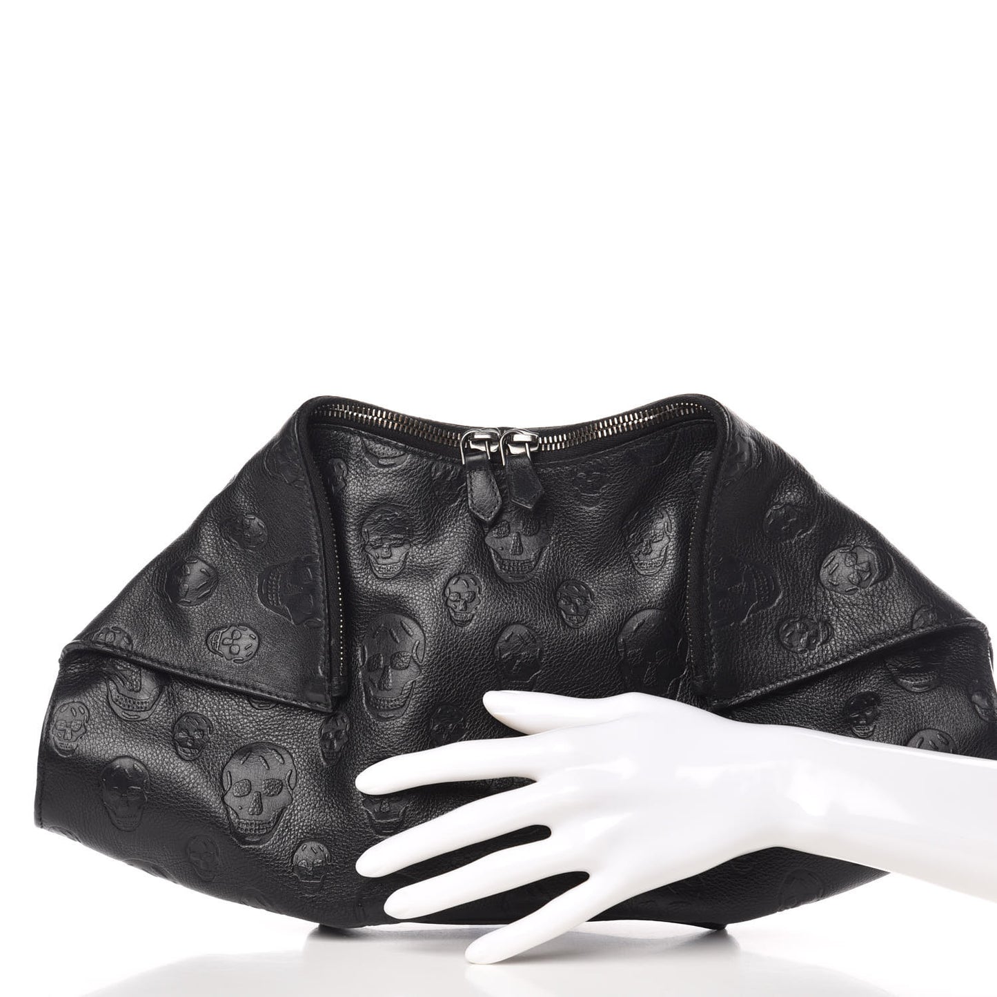 Calfskin Skull Embossed De Manta Clutch Black