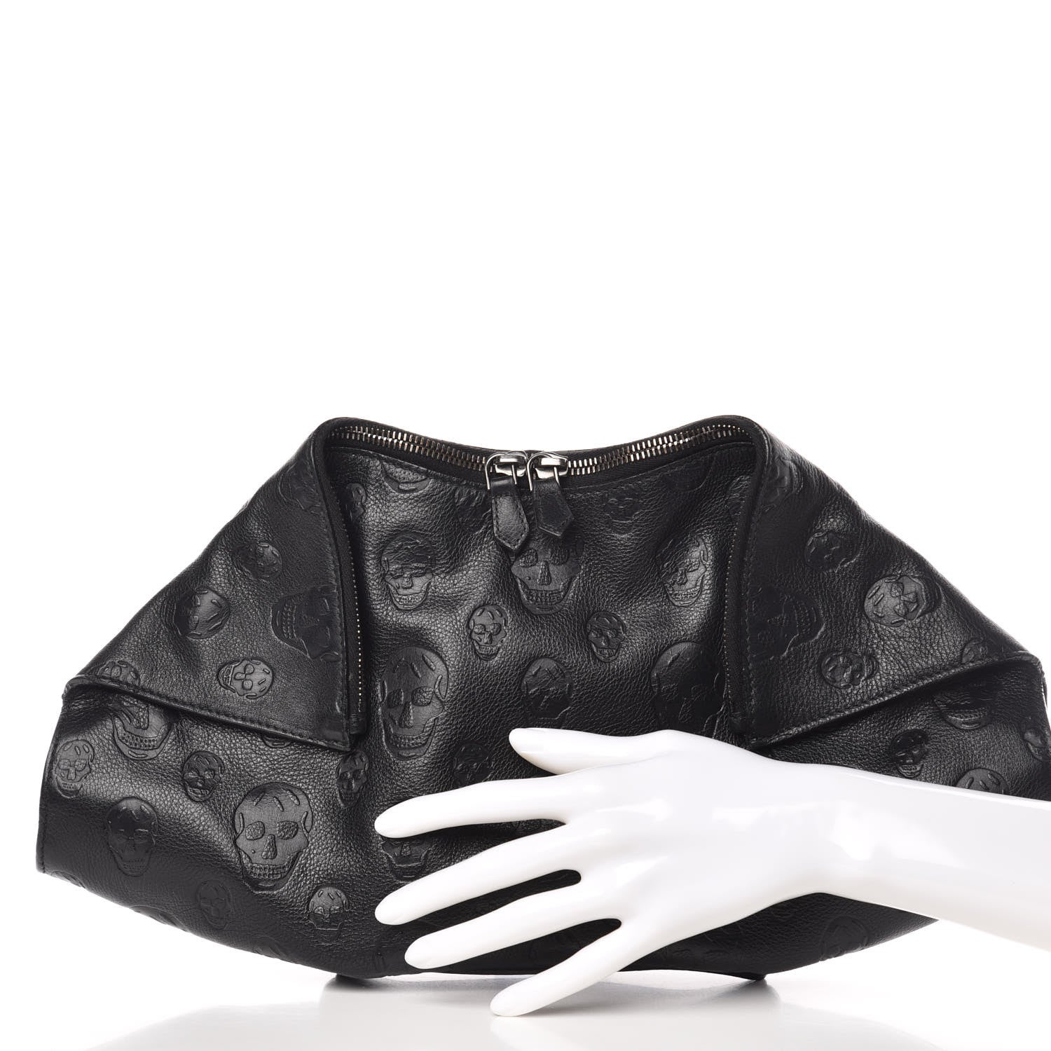 Alexander McQueen Calfskin Skull Embossed De Manta Clutch Black 2 of 11