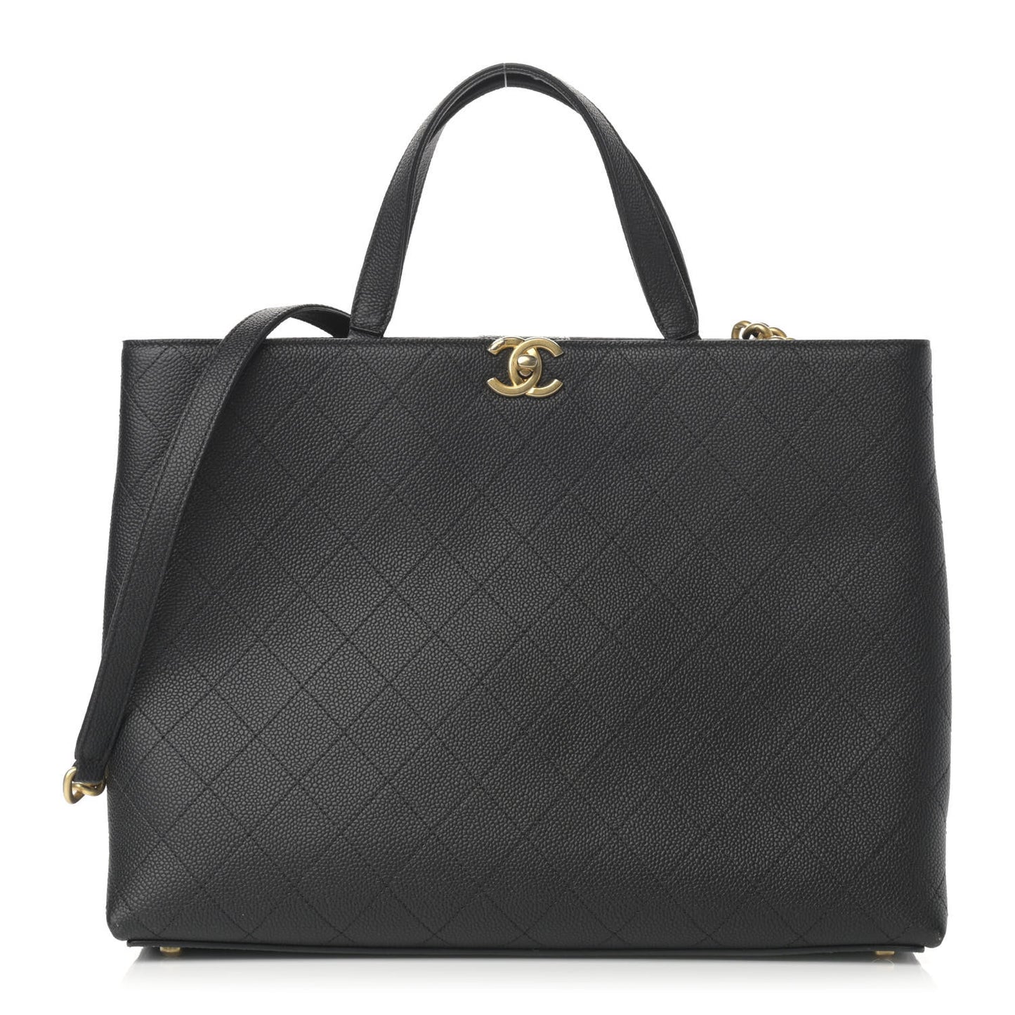 Caviar Stitched Large Shopping Tote Bag Black