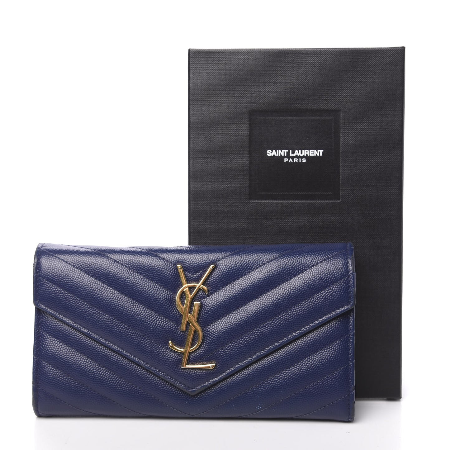Grain De Poudre Matelasse Chevron Monogram Flap Wallet Navy