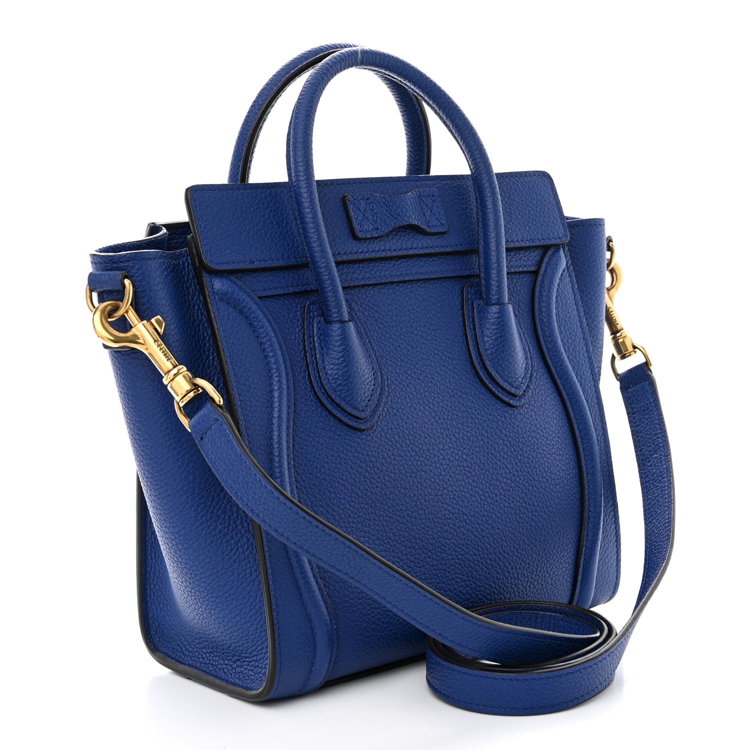 Celine Drummed Calfskin Nano Luggage Indigo 3 of 10