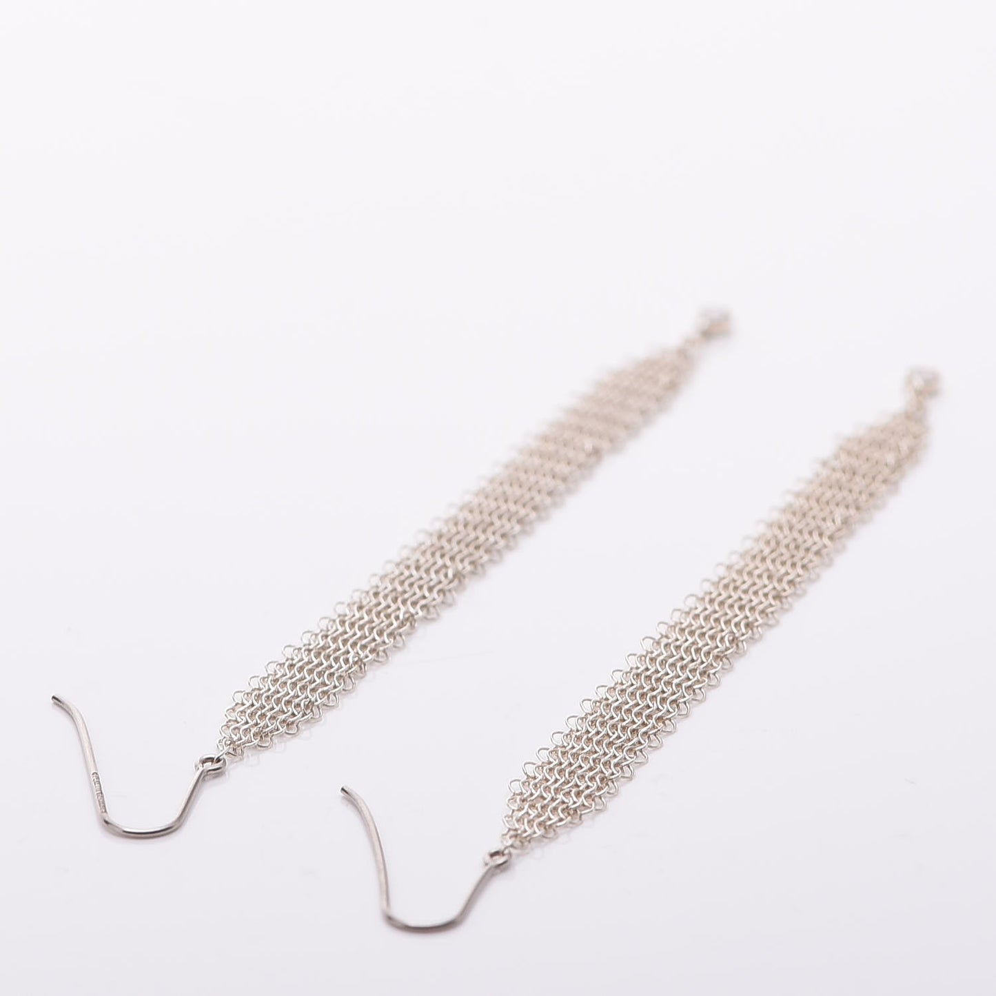 Sterling Silver Diamond Elsa Peretti Mesh Tassel Earrings