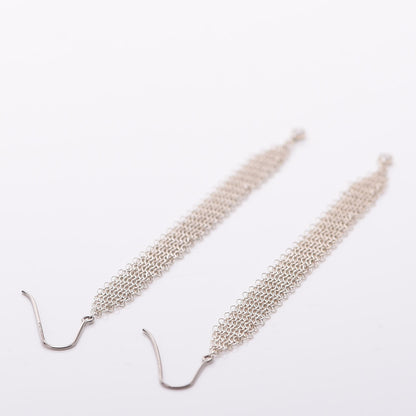 Tiffany Sterling Silver Diamond Elsa Peretti Mesh Tassel Earrings 3 of 5