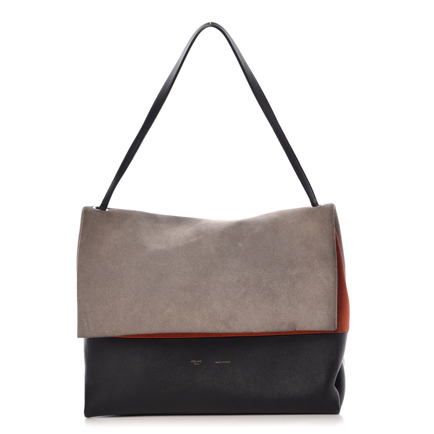 Celine Calfskin Suede All Soft Shoulder Bag Grey Bright Orange Black 1 of 15