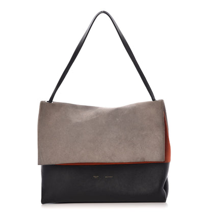 Celine Calfskin Suede All Soft Shoulder Bag Grey Bright Orange Black 1 of 15