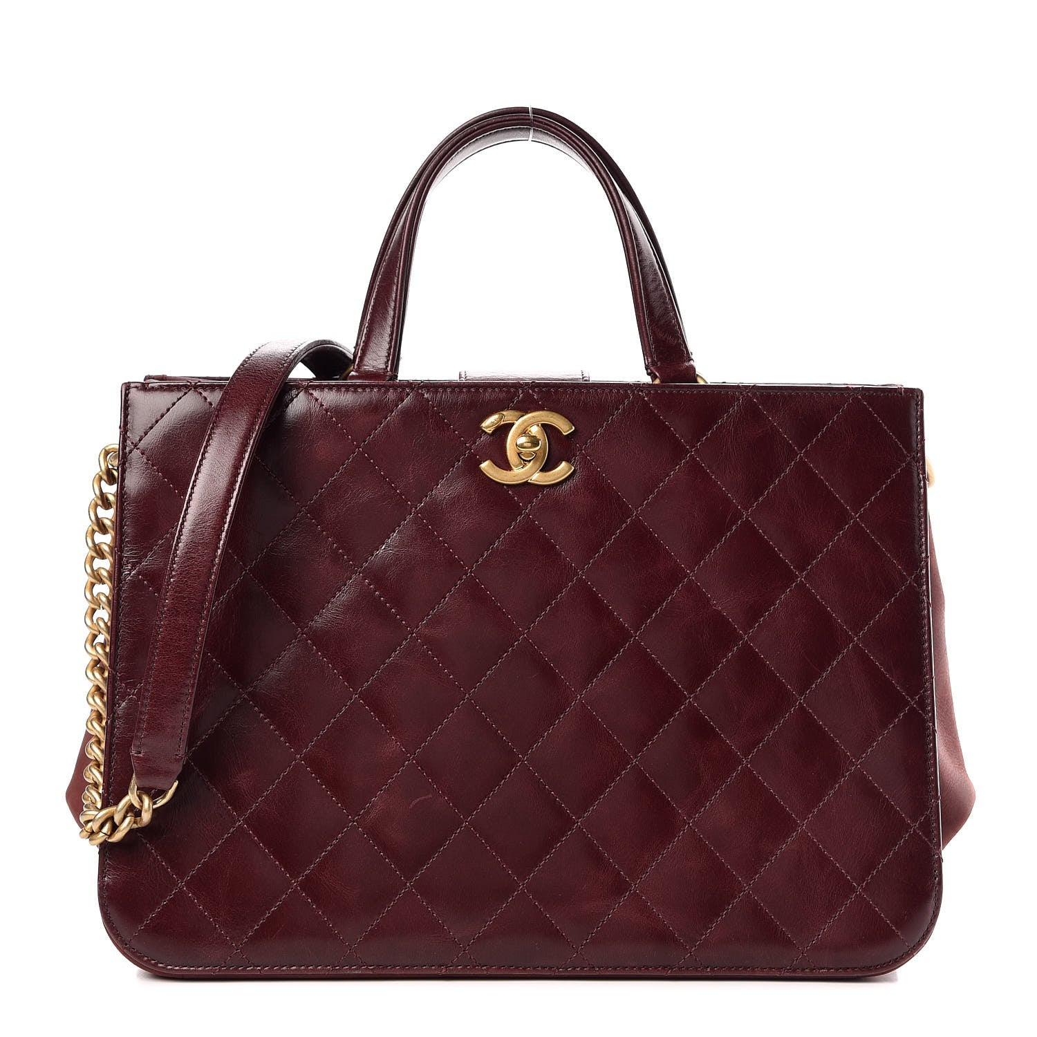 Chanel Glazed Iridescent Calfskin Quilted Tote Burgundy 1 of 11