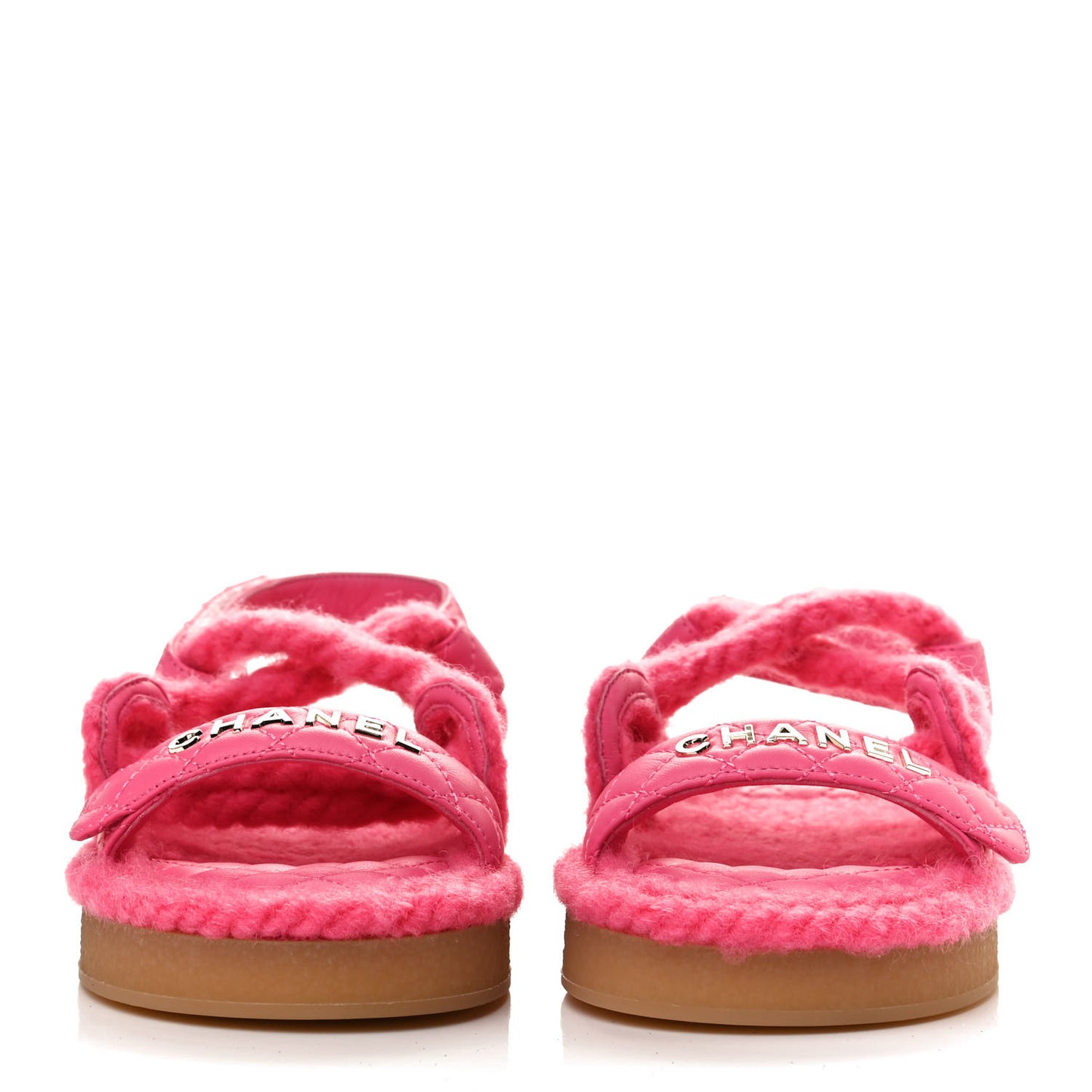 Cord Lambskin Quilted Logo Sandals 37 Pink