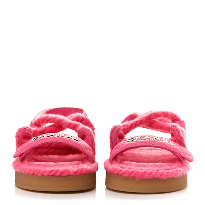 Chanel Cord Lambskin Quilted Logo Sandals 37 Pink 2 of 11