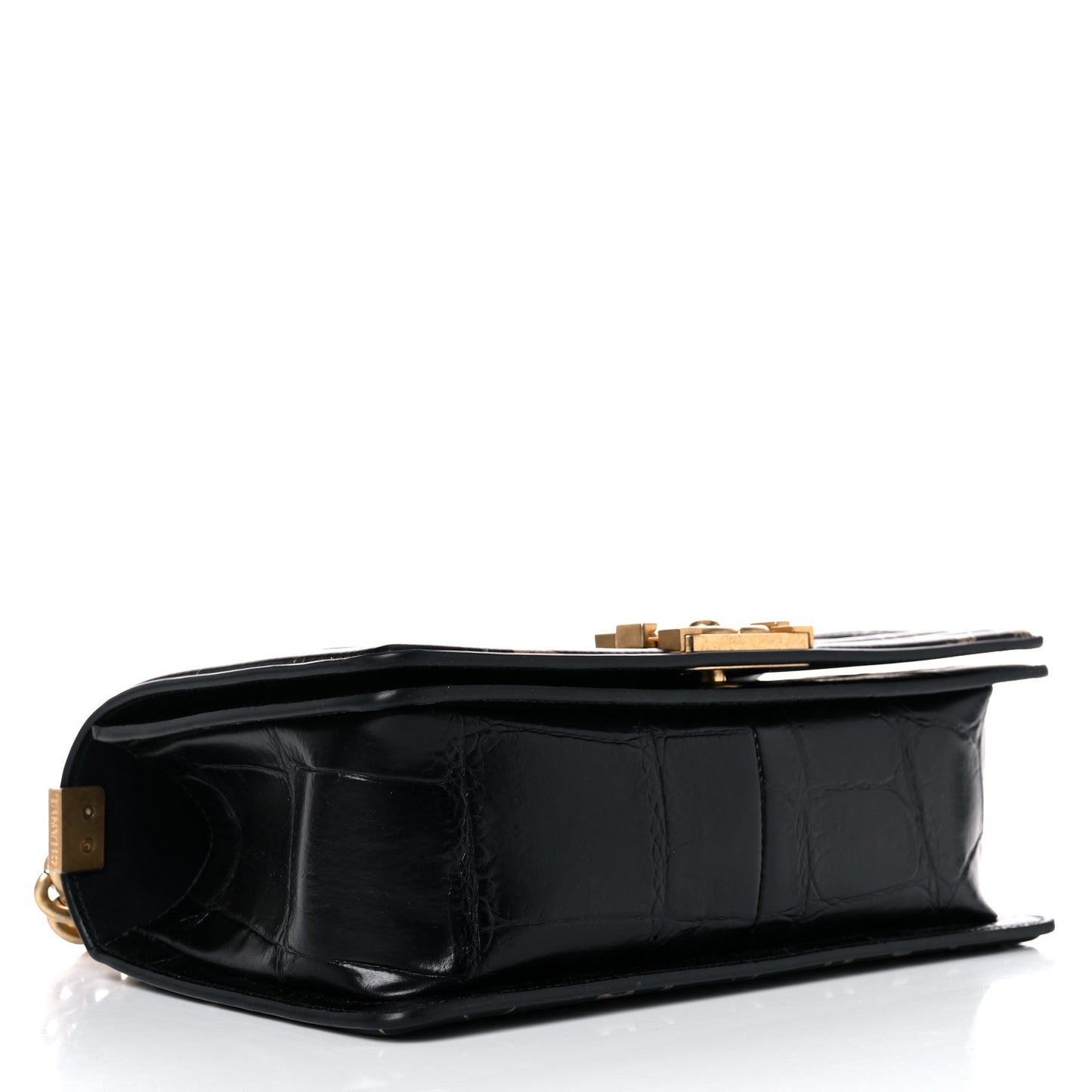 Calfskin Crocodile Embossed Graffiti Cocodile Medium Boy Flap Black