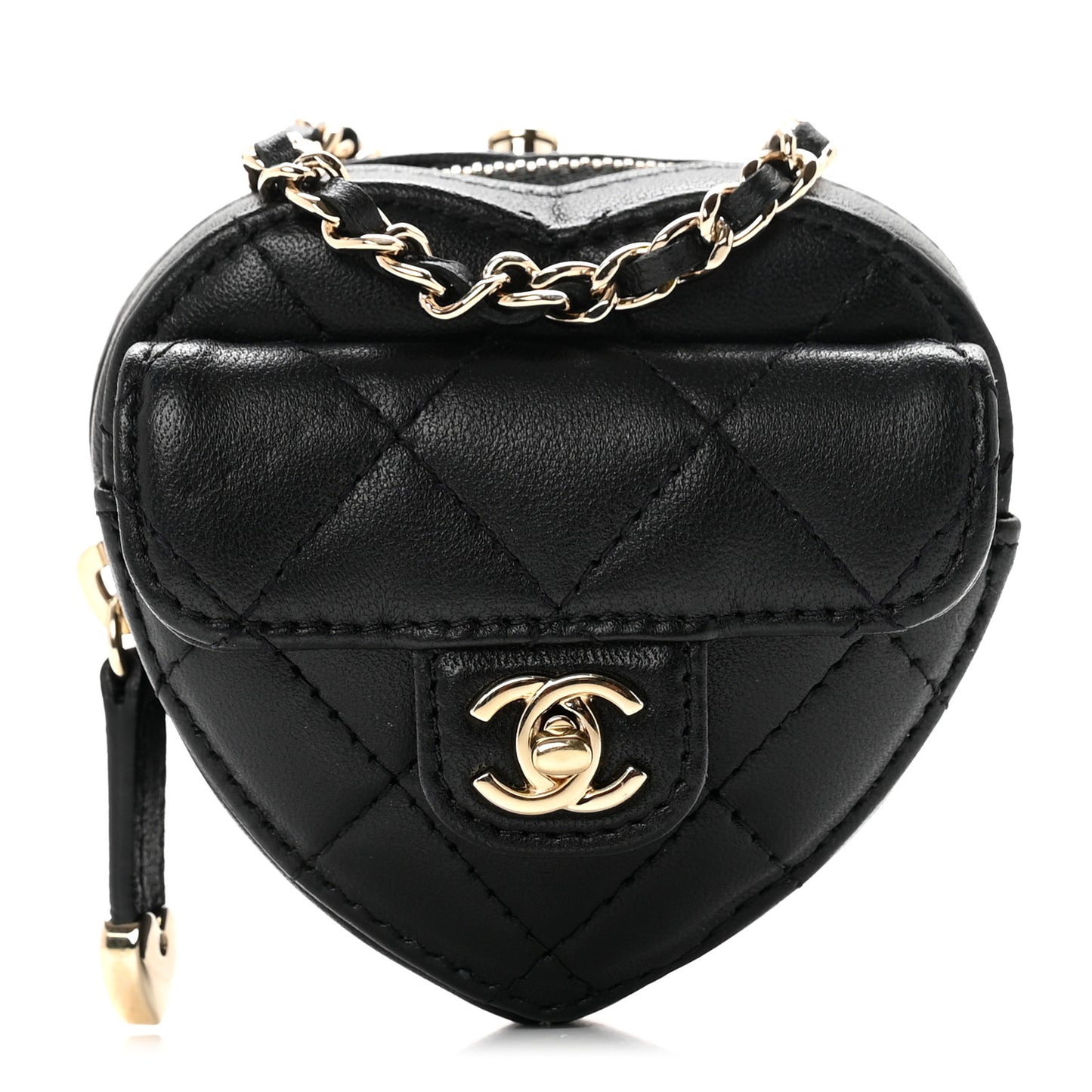 Lambskin Quilted CC In Love Heart Coin Purse With Chain Black