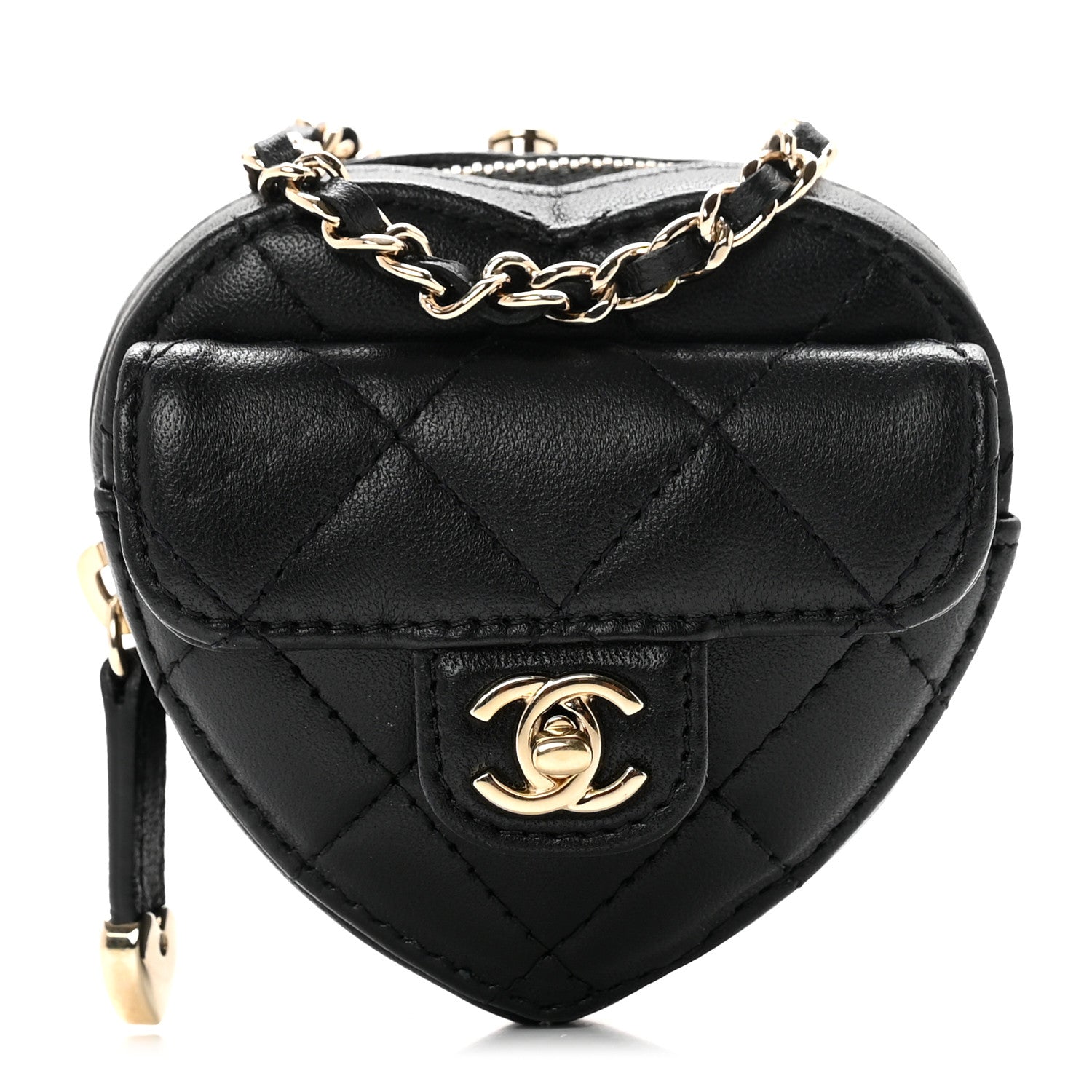 Chanel Lambskin Quilted CC In Love Heart Coin Purse With Chain Black 1 of 7