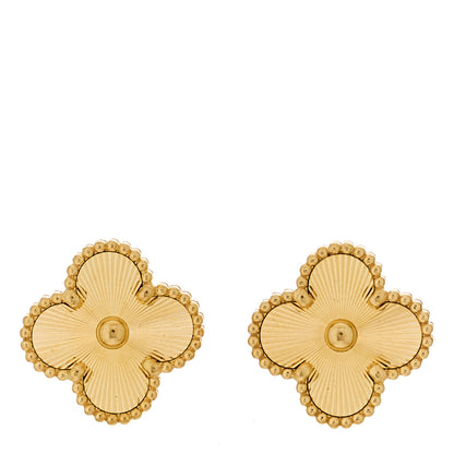 Van Cleef & Arpels 18K Yellow Gold Guilloche Vintage Alhambra Earrings 1 of 5