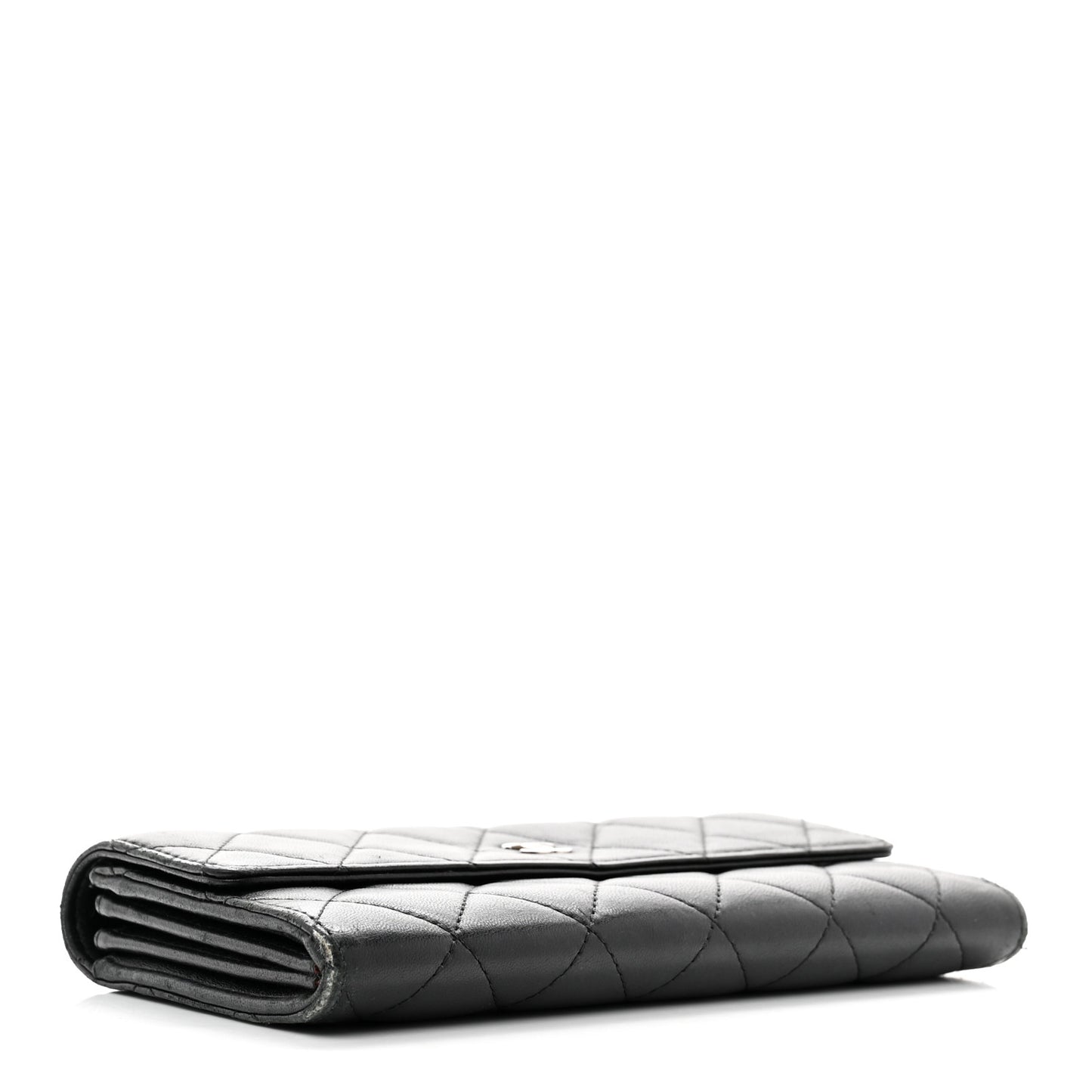Lambskin Quilted Large Gusset Flap Wallet Black
