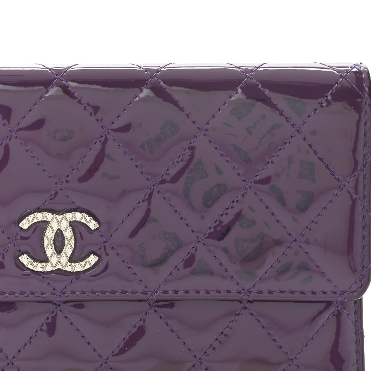 Chanel Patent Calfskin Quilted Large Brilliant Flap Wallet Purple 10 of 14