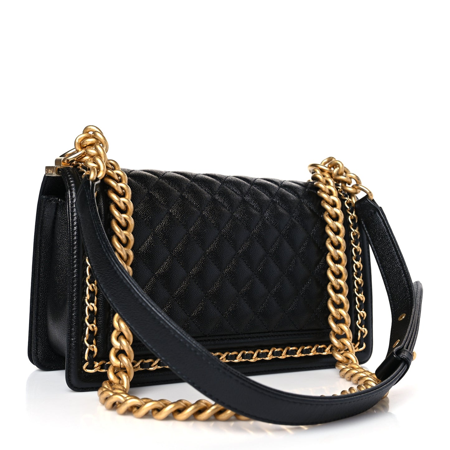 Caviar Quilted Medium Chain Around Boy Flap Black